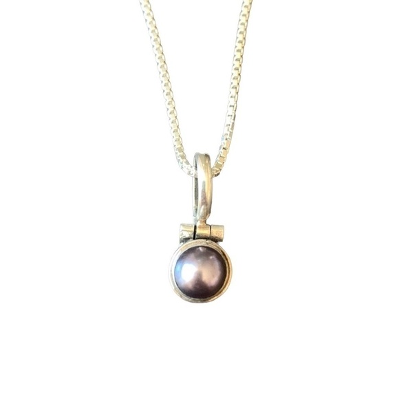 Freshwater‎ Pearl and Silver Filigree Pendant on Silver Box Chain Necklace 16” - Picture 3 of 10
